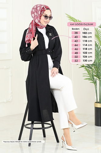 moda selvim Overcoat 8020TRT545 Black - Thumbnail