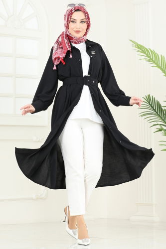 moda selvim Overcoat 8020TRT545 Black - Thumbnail