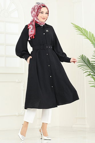 moda selvim Overcoat 8020TRT545 Black - Thumbnail