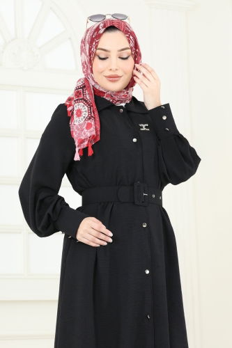 moda selvim Overcoat 8020TRT545 Black - Thumbnail