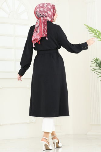 moda selvim Overcoat 8020TRT545 Black - Thumbnail