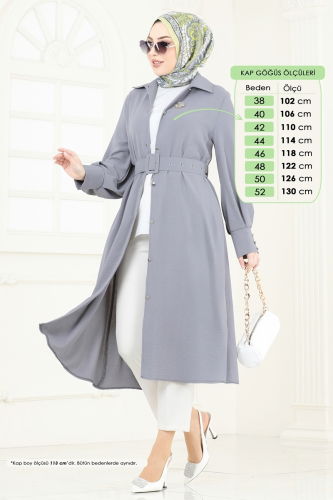 moda selvim Overcoat 8020TRT545 Gray - Thumbnail