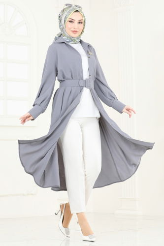 moda selvim Overcoat 8020TRT545 Gray - Thumbnail