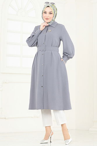 moda selvim Overcoat 8020TRT545 Gray - Thumbnail