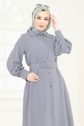 moda selvim Overcoat 8020TRT545 Gray - Thumbnail