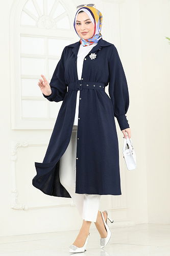 moda selvim Overcoat 8020TRT545 Navy Blue - Thumbnail