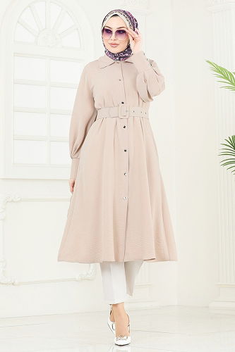 moda selvim Overcoat 8020TRT545 Stone - Thumbnail