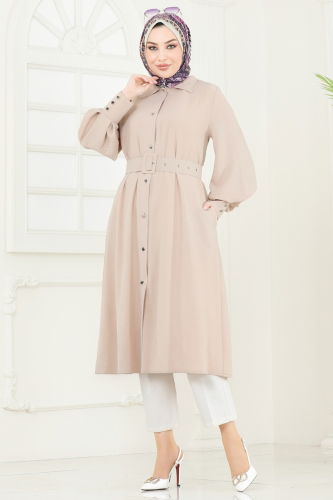 moda selvim Overcoat 8020TRT545 Stone - Thumbnail