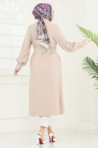 moda selvim Overcoat 8020TRT545 Stone - Thumbnail