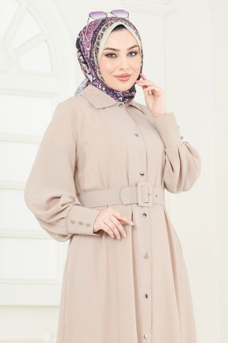 moda selvim Overcoat 8020TRT545 Stone - Thumbnail