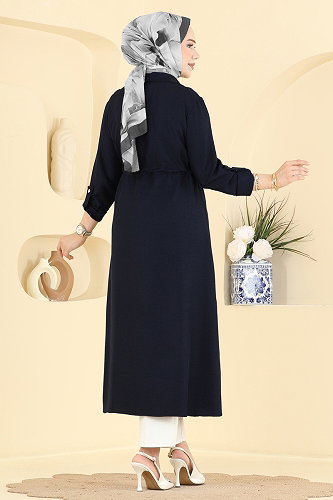 moda selvim Overcoat 8030MP806 Dark Navy Blue - Thumbnail