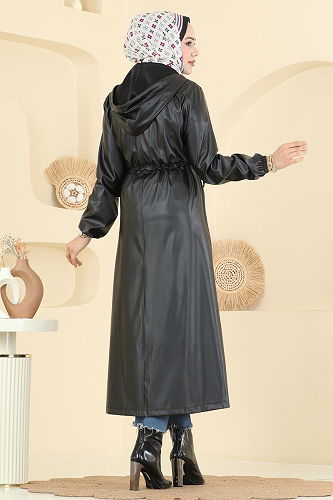 moda selvim Overcoat 8148AB368 Black - Thumbnail