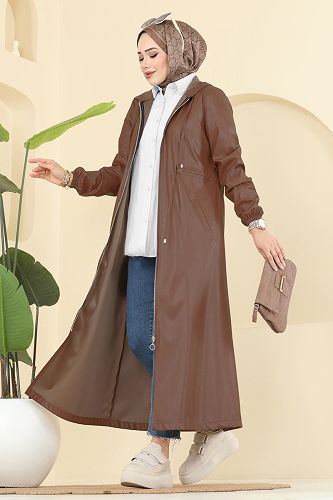 moda selvim Overcoat 8148AB368 Brown - Thumbnail
