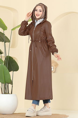 moda selvim Overcoat 8148AB368 Brown - Thumbnail
