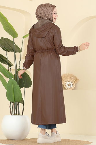 moda selvim Overcoat 8148AB368 Brown - Thumbnail