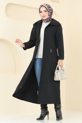 moda selvim Overcoat 9004MSA980 Black - Thumbnail