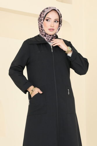 moda selvim Overcoat 9004MSA980 Black - Thumbnail