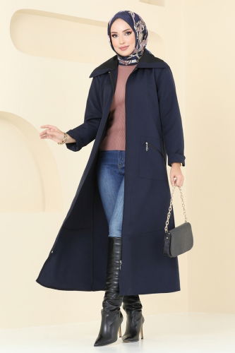 moda selvim Overcoat 9004MSA980 Navy Blue - Thumbnail