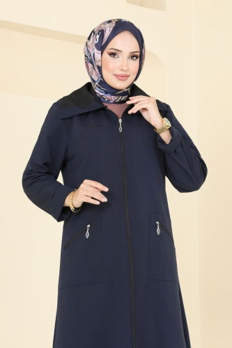 moda selvim Overcoat 9004MSA980 Navy Blue - Thumbnail