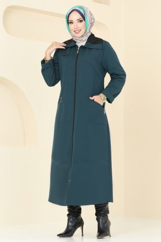 moda selvim Overcoat 9004MSA980 Petroleum - Thumbnail