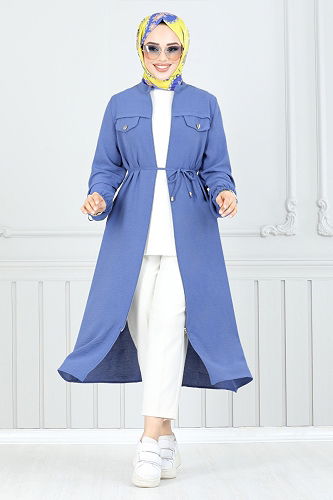 moda selvim Overcoat 9131PL940-M Indigo - Thumbnail