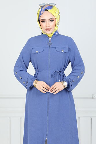 moda selvim Overcoat 9131PL940-M Indigo - Thumbnail