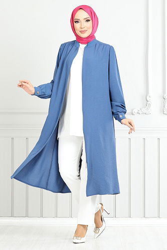 moda selvim Overcoat 9132PL940-M Indigo - Thumbnail