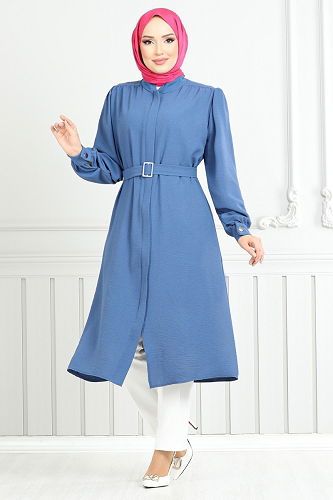 moda selvim Overcoat 9132PL940-M Indigo - Thumbnail