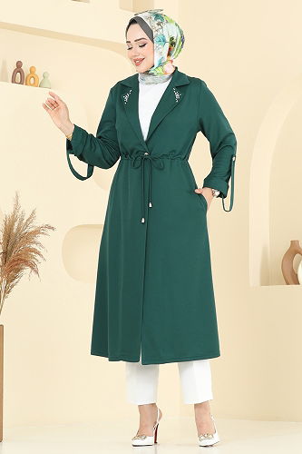 moda selvim Overcoat 9155PLK541 Emerald - Thumbnail