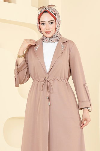moda selvim Overcoat 9155PLK541 Latte - Thumbnail