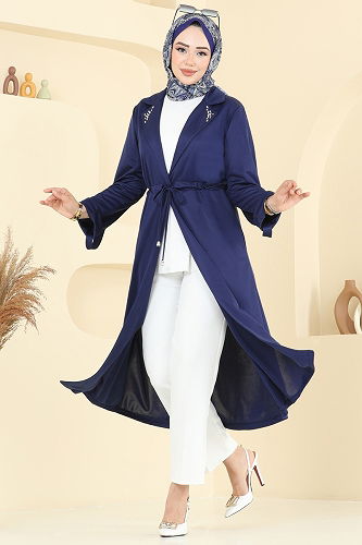 moda selvim Overcoat 9155PLK541 Navy Blue - Thumbnail