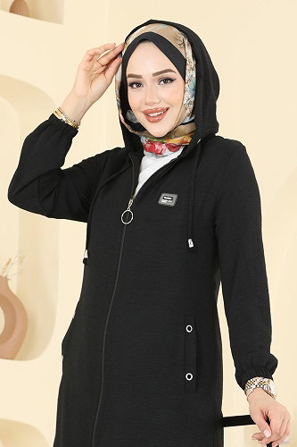 moda selvim Overcoat 9233PLK541 Black - Thumbnail
