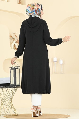 moda selvim Overcoat 9233PLK541 Black - Thumbnail