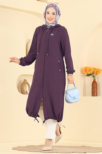 moda selvim Overcoat 9233PLK541 Damson - Thumbnail