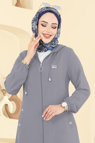 moda selvim Overcoat 9233PLK541 Gray - Thumbnail