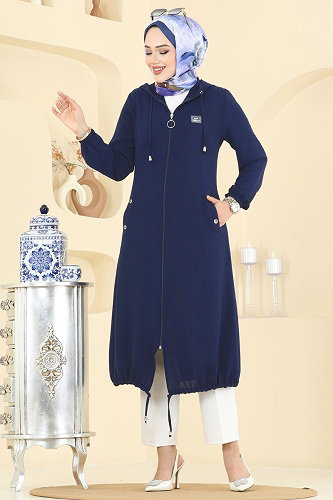 moda selvim Overcoat 9233PLK541 Light Navy Blue - Thumbnail