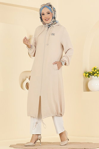 moda selvim Overcoat 9233PLK541 Stone - Thumbnail