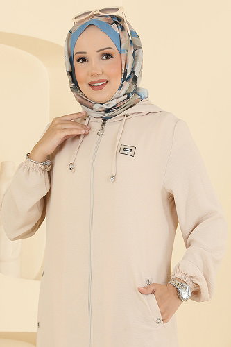 moda selvim Overcoat 9233PLK541 Stone - Thumbnail