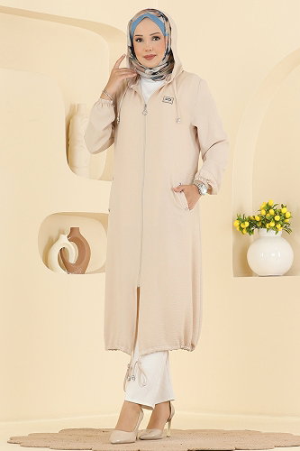 moda selvim Overcoat 9233PLK541 Stone - Thumbnail