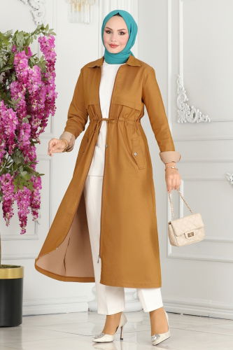 moda selvim Overcoat 9347MZ203 Dark Mustard - Thumbnail