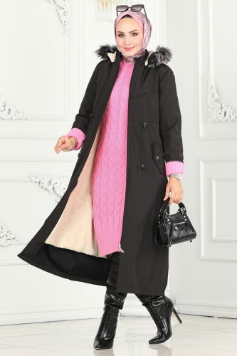 moda selvim Overcoat / Coat 0826MSA980 Black - Thumbnail