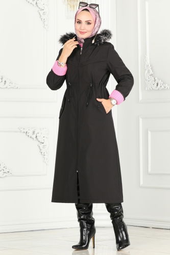 moda selvim Overcoat / Coat 0826MSA980 Black - Thumbnail