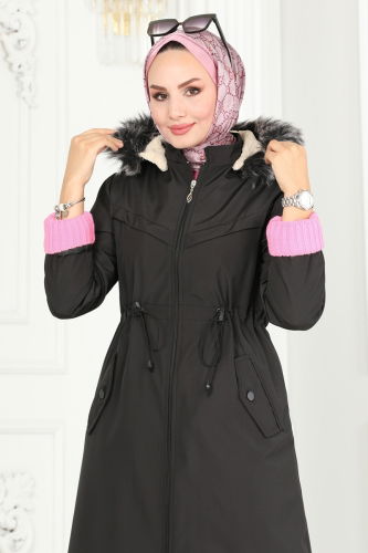 moda selvim Overcoat / Coat 0826MSA980 Black - Thumbnail