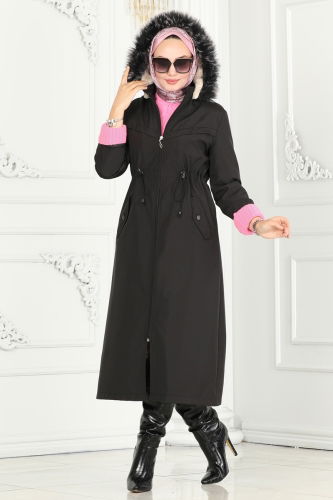 moda selvim Overcoat / Coat 0826MSA980 Black - Thumbnail