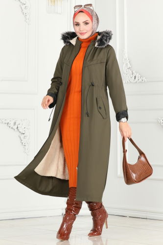 moda selvim Overcoat / Coat 0826MSA980 Khaki - Thumbnail