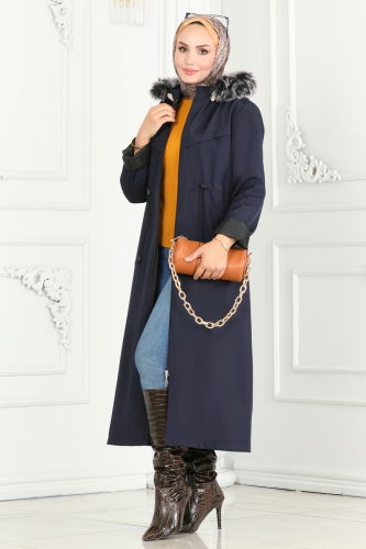 moda selvim Overcoat / Coat 0826MSA980 Navy Blue - Thumbnail