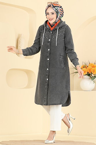 moda selvim Overcoat / Coat 1309ORG1169 Washed Anthracite - Thumbnail