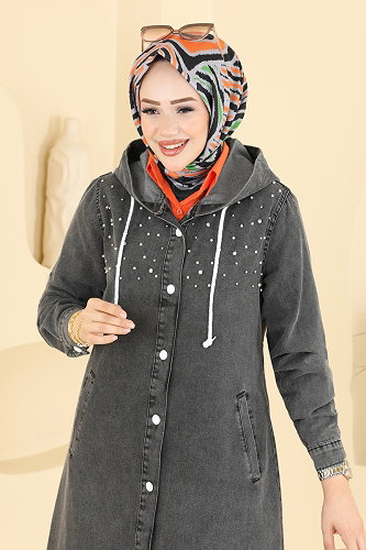 moda selvim معطف /كاب رمادي فضي 1309ORG1169 - Thumbnail