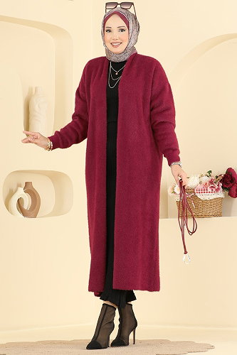moda selvim Overcoat / Coat 202654FNM1211 Burgundy - Thumbnail
