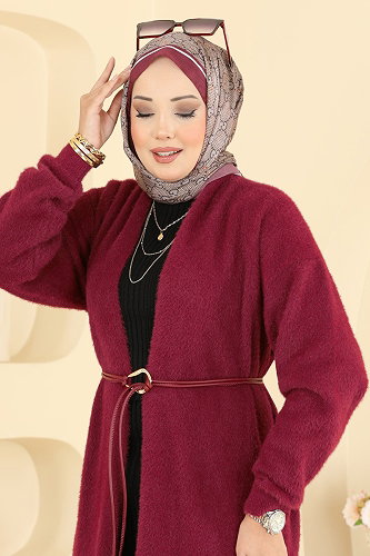 moda selvim Overcoat / Coat 202654FNM1211 Burgundy - Thumbnail